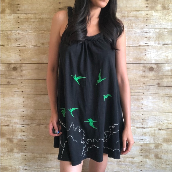 Forever 21 Dresses & Skirts - F21 Black Twisted Strap Bird Print Swing Dress